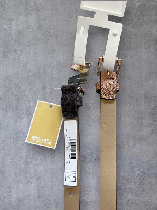 Michael Kors Accessories - Michael Kors Two-Tone Brown Logo Belt with Gold Buckle